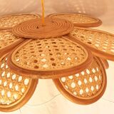 3 hanging lamps in rattan 1980s, rattan and braiding