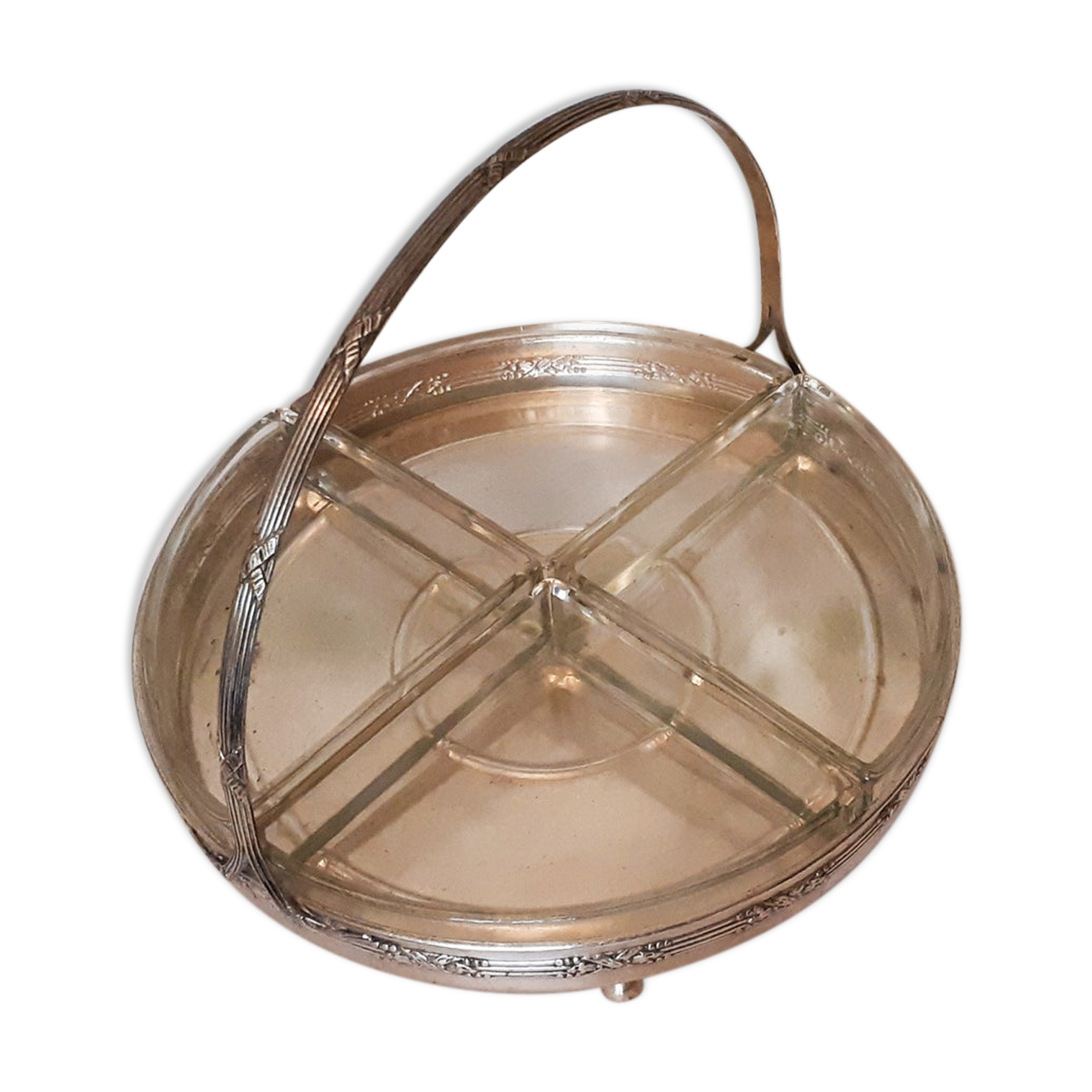Silver metal aperitif serving dish