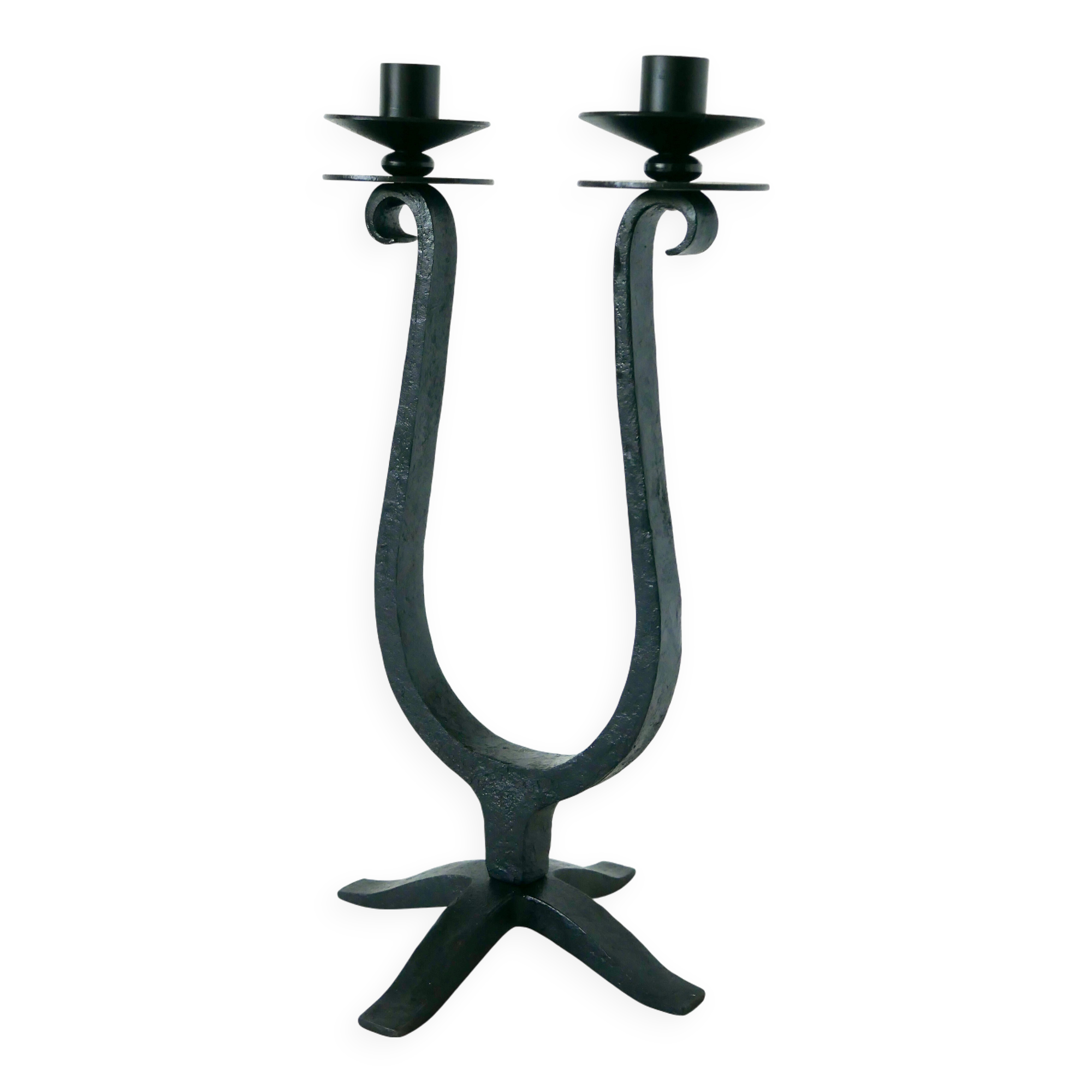 Large double wrought iron candle holder, Brutalist, 1970 - 39 X 21 cm