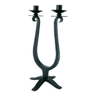 Large double wrought iron candle holder, Brutalist, 1970 - 39 X 21 cm