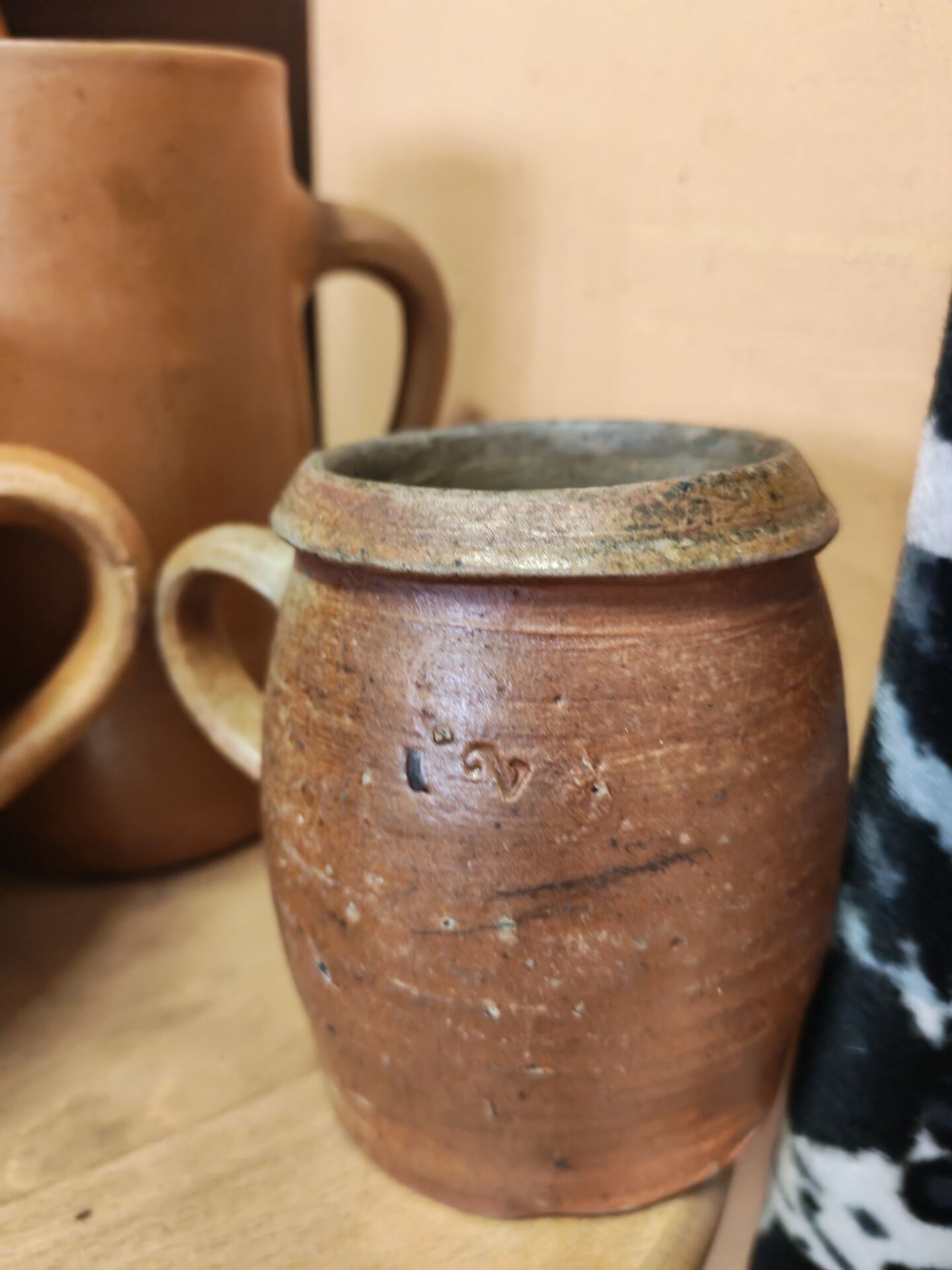 Set of 3 pieces of antique rustic French stoneware ceramic.