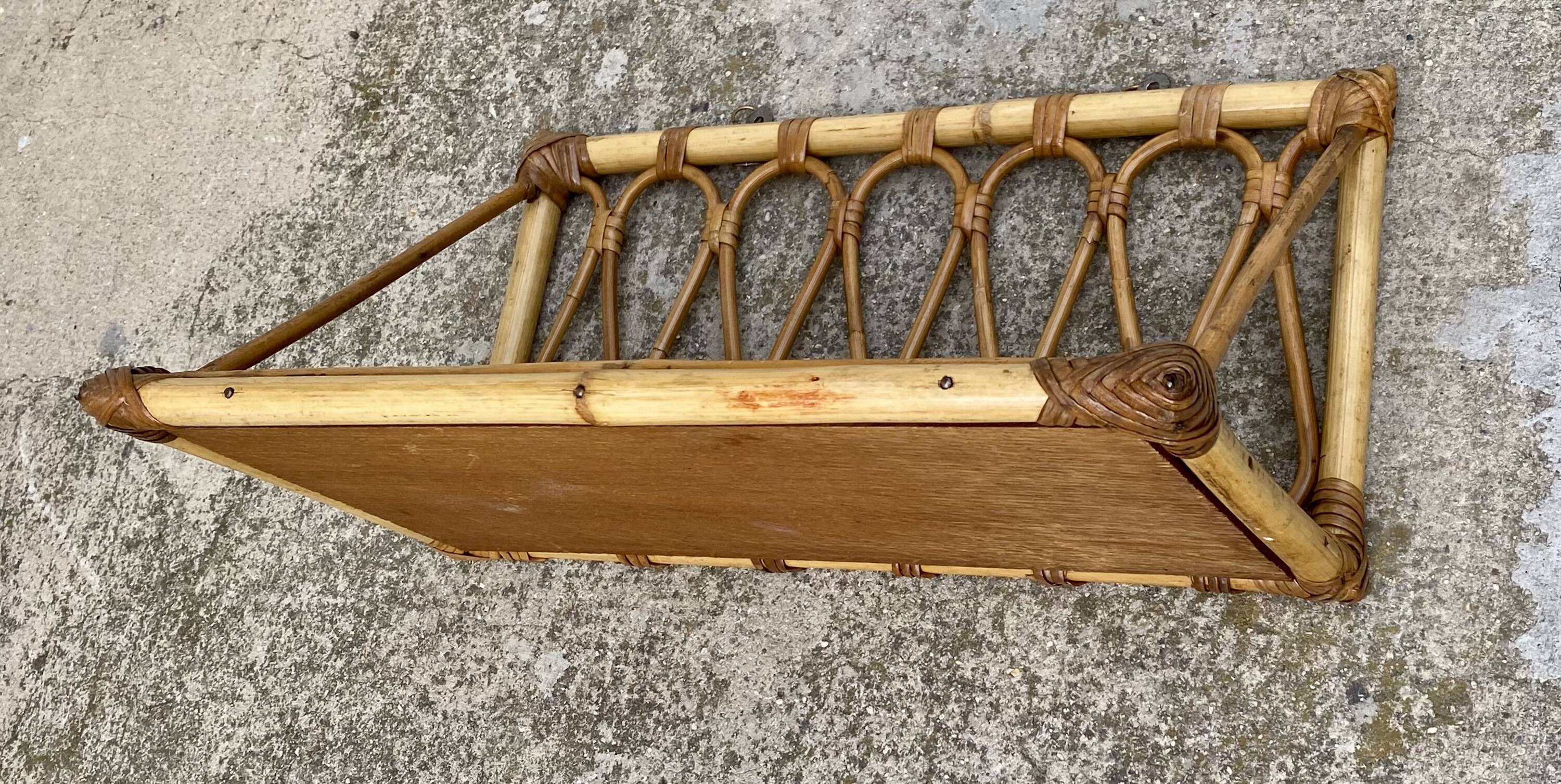 Vintage rattan wall shelf 1960