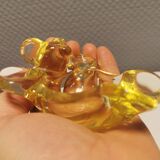 Mid-century yellowish crystal teddy bear ashtray from Vannes Le Châtel France