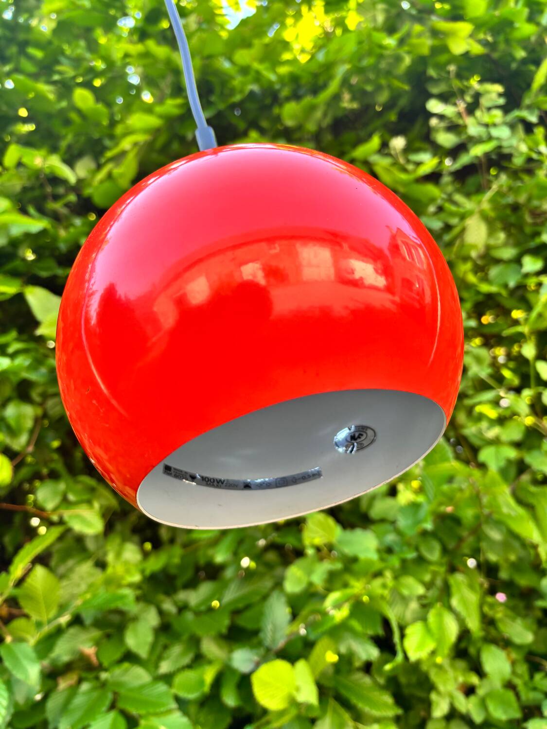 Orange metal eye ball pendant light by LITA vintage 1970