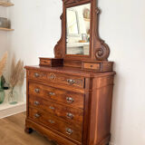 Louis-Philippe walnut commode with marble top and pediment mirror –