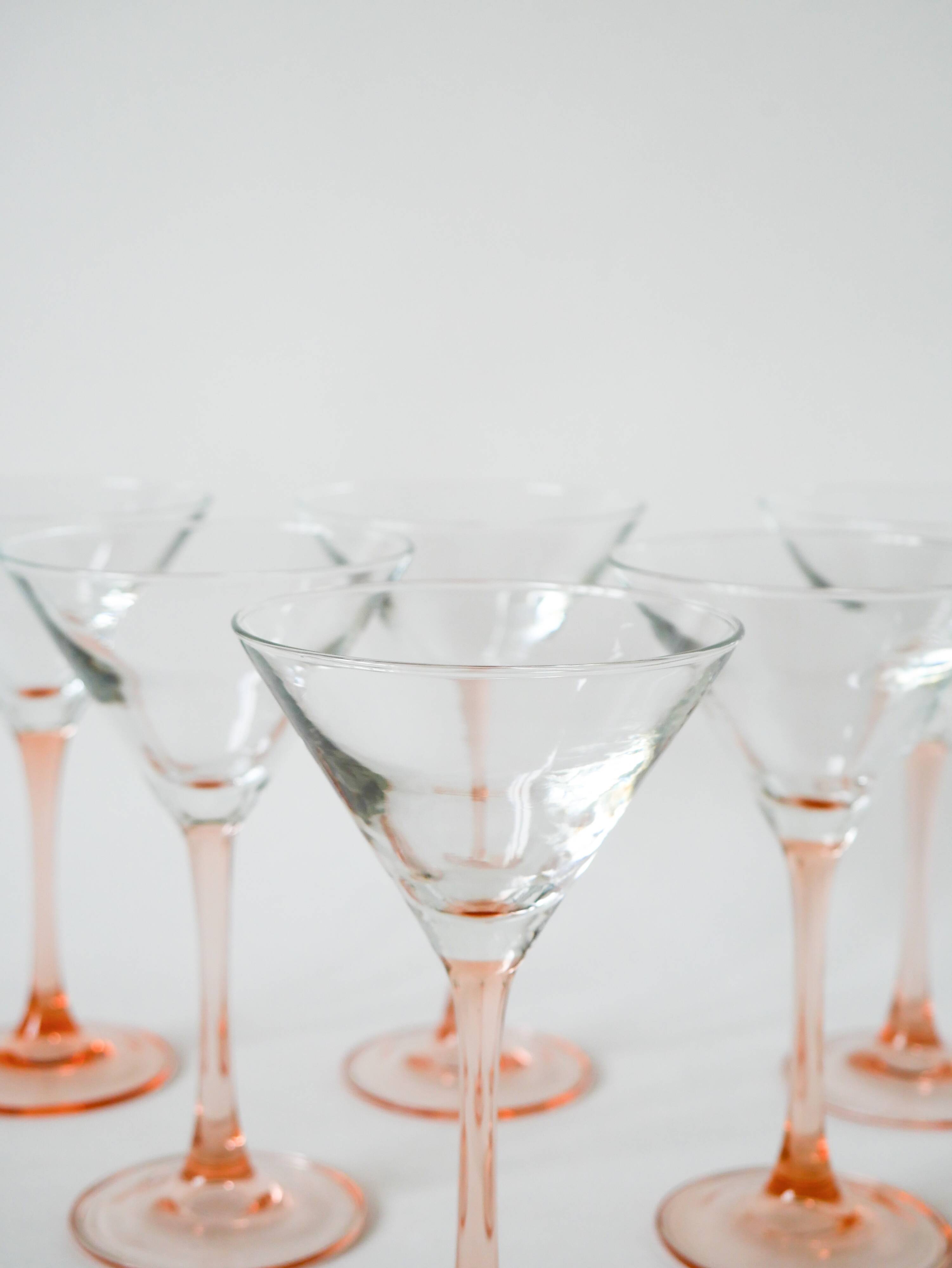 Lot de 6 verres à cocktails en verre à pieds rose Luminarc Made in France,