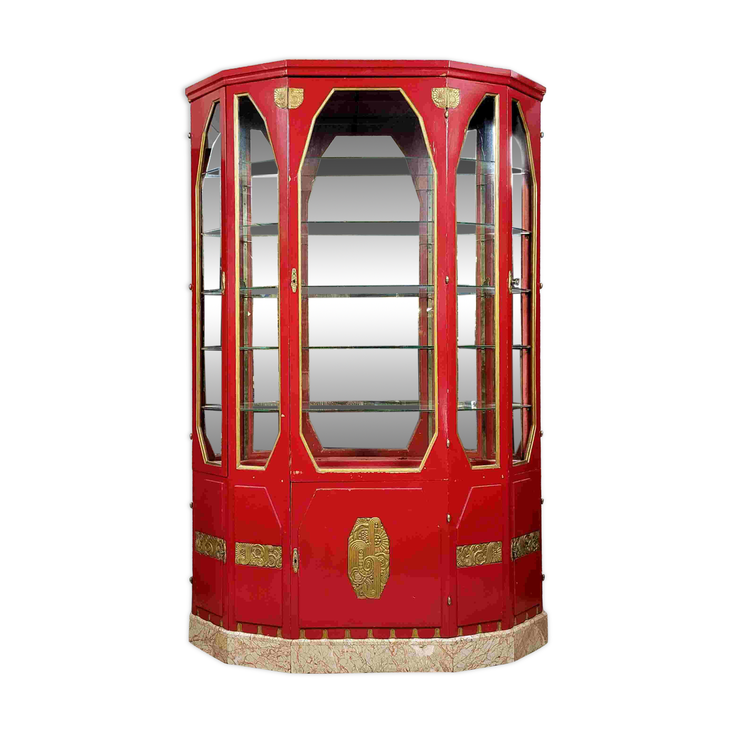 Important Art Deco period bookcase in lacquered wood and gilded bronze