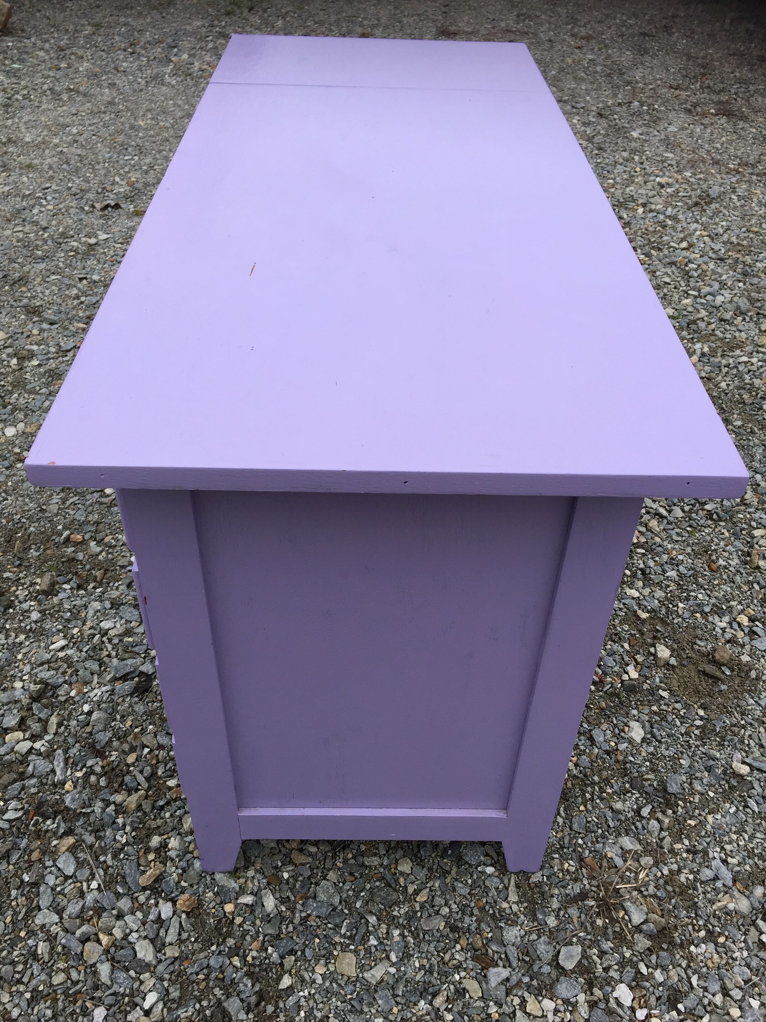 Vintage oak desk with 4 drawers painted in purple.