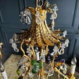 Lustrous pagoda from Maison Baguès in gilded bronze with a decoration of flowers and fruits in glass - 20th century