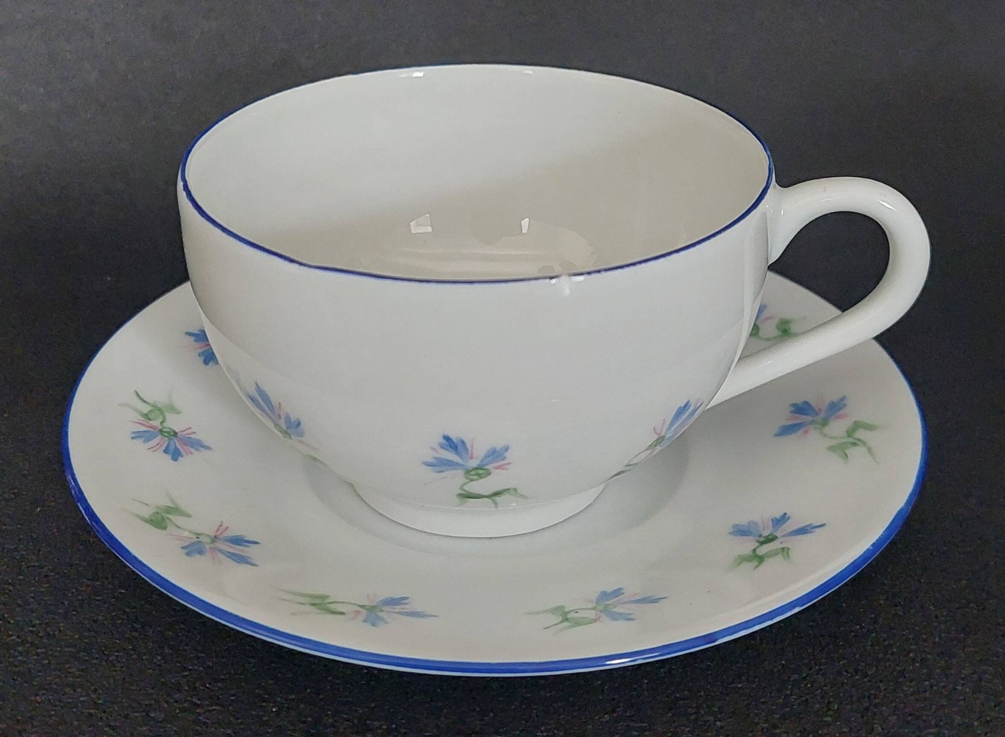Porcelain cup with hand-painted cornflower decoration A.M