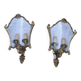 Pair of bronze and glass wall lights