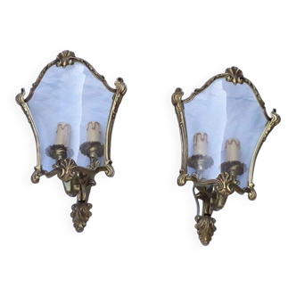 Pair of bronze and glass wall lights