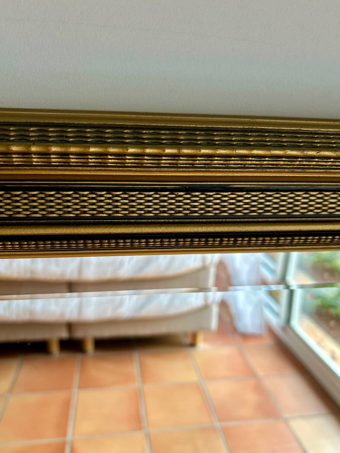 Large antique beveled mirror in the Napoleon III style - Gold and black frame