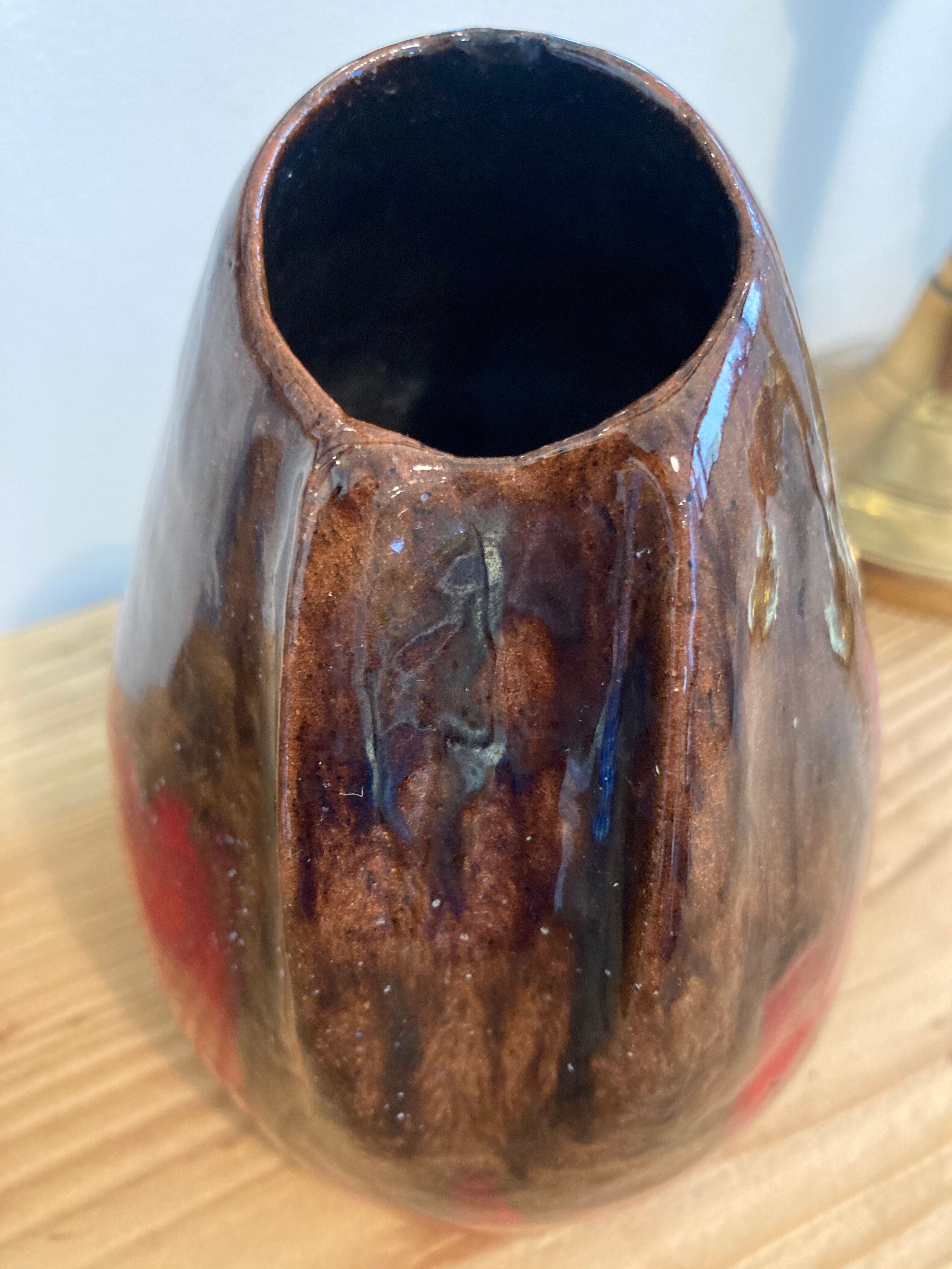 Red & brown glazed stoneware vase