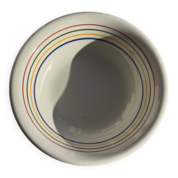 Small earthenware bowl from Italy, white with brown, green, and orange trim, D24.5.