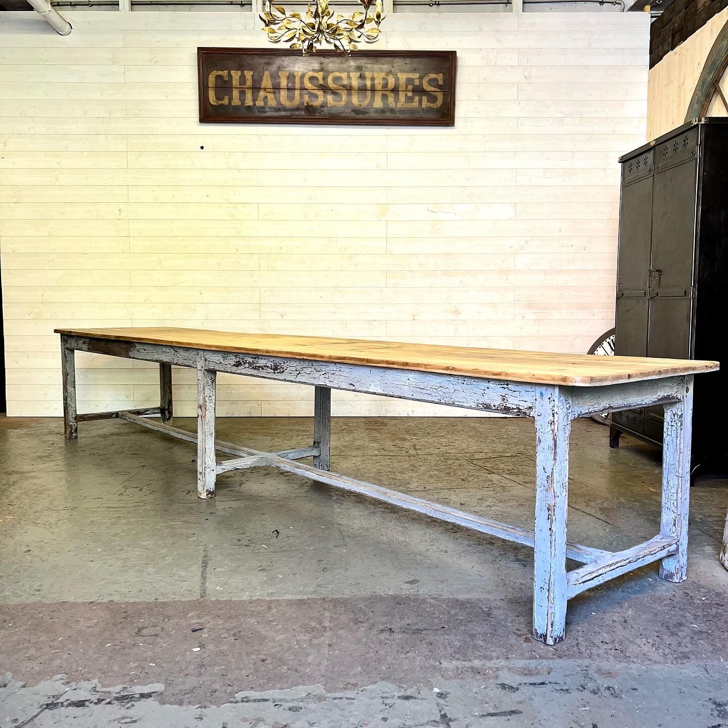 Large patinated workshop table