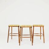 Set of three bar stools in vintage style rustic wood wool upholstery