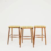 Set of three bar stools in vintage style rustic wood wool upholstery