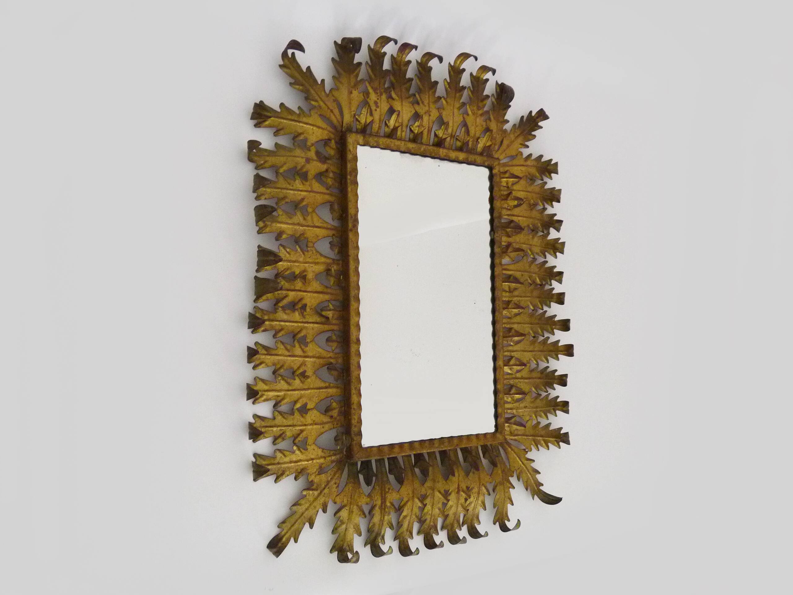 Old rectangular oak leaf mirror in gilded metal Spain 60 70