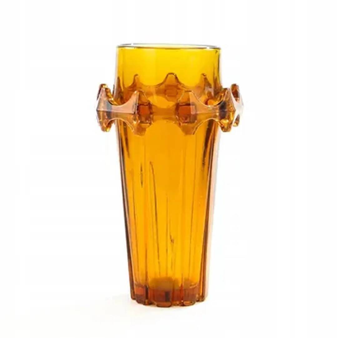 Diatret vase, mid-century modern, orange pressed glass, designed by J.S. Drost, Ząbkowice, Poland, 1970s