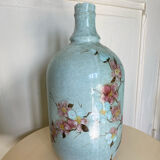 Signed ceramic bottle vase, cherry blossoms, 70s
