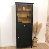 Vitrine vintage en bois massif, noir et jaune