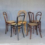 5 "half" bistro chairs, mismatched, 1910 to 1930 - Caned (4 Thonet)