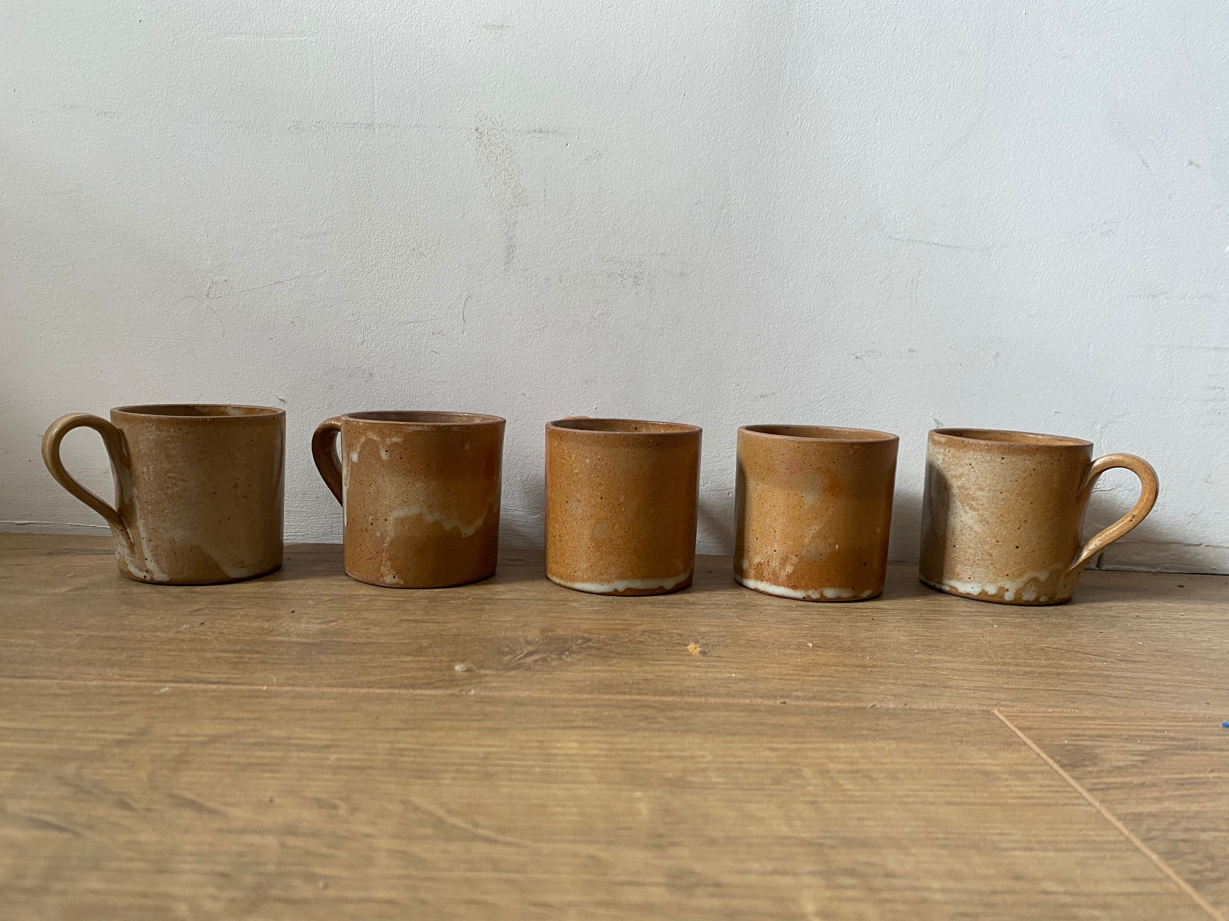 5 stoneware coffee cups