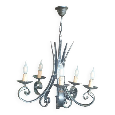 Lustre fer forgé 5 lampes - XXè