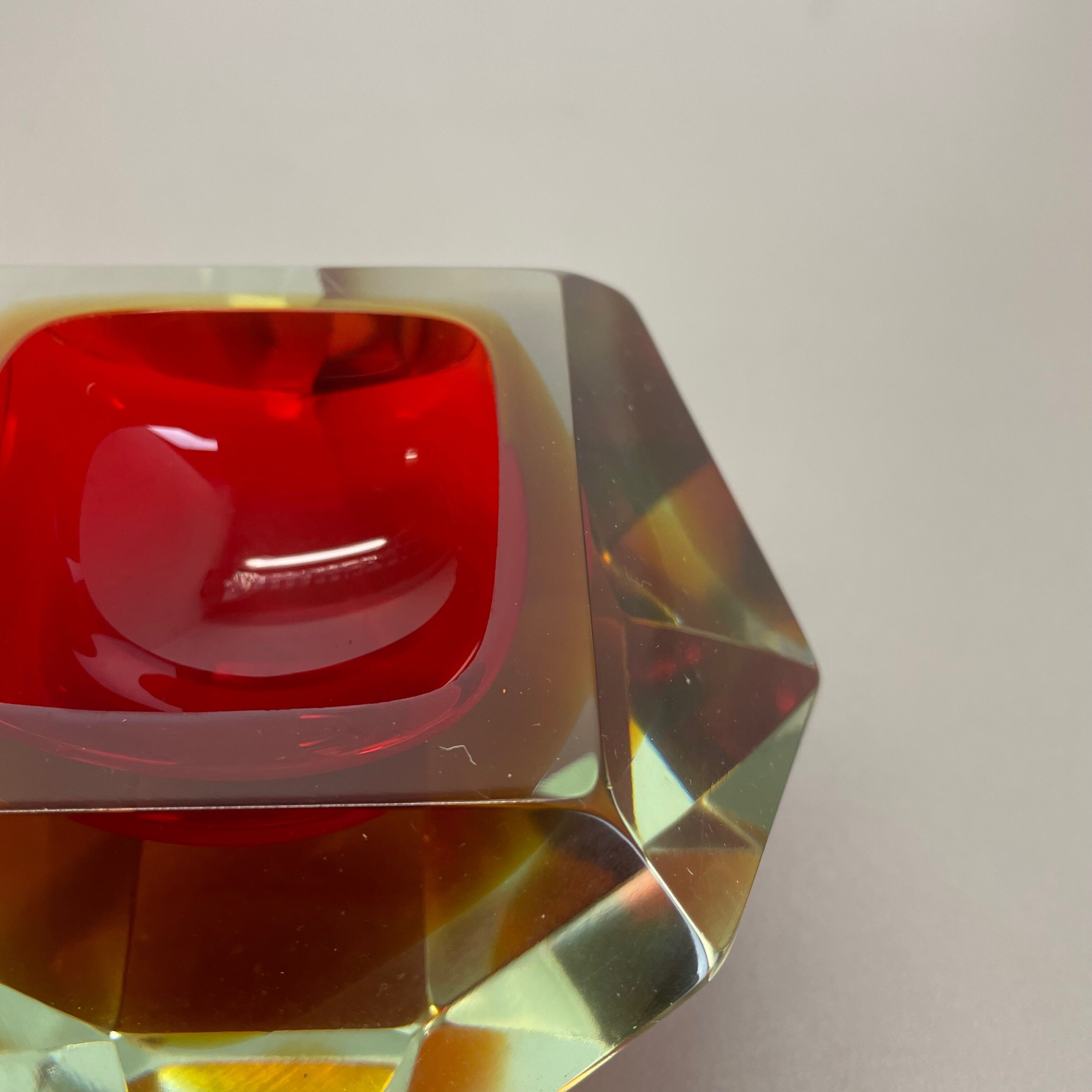 Murano glass sommerso diamond bowl ashtray element by flavio poli, italy, 1970s