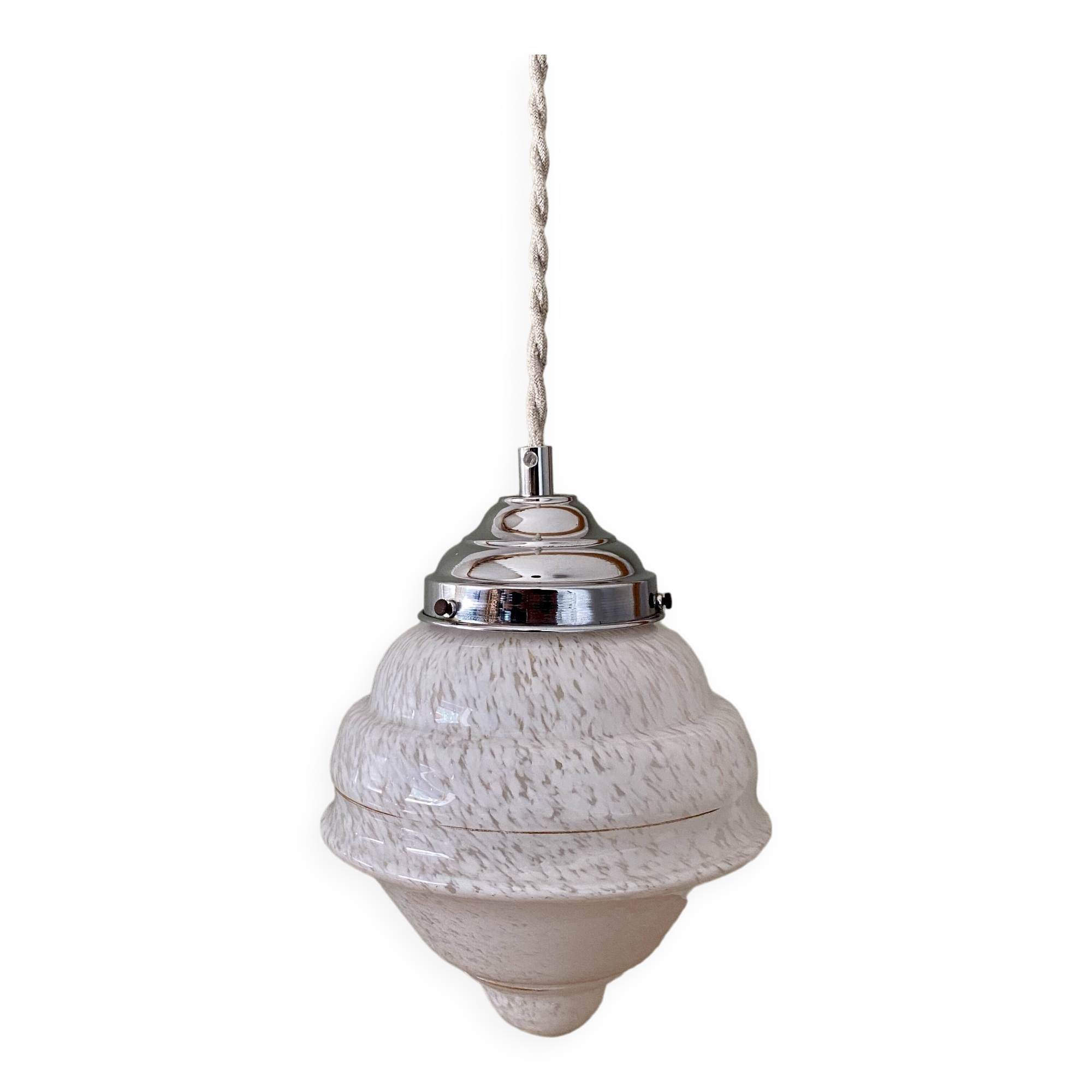 Vintage art deco globe pendant light in white Clichy glass