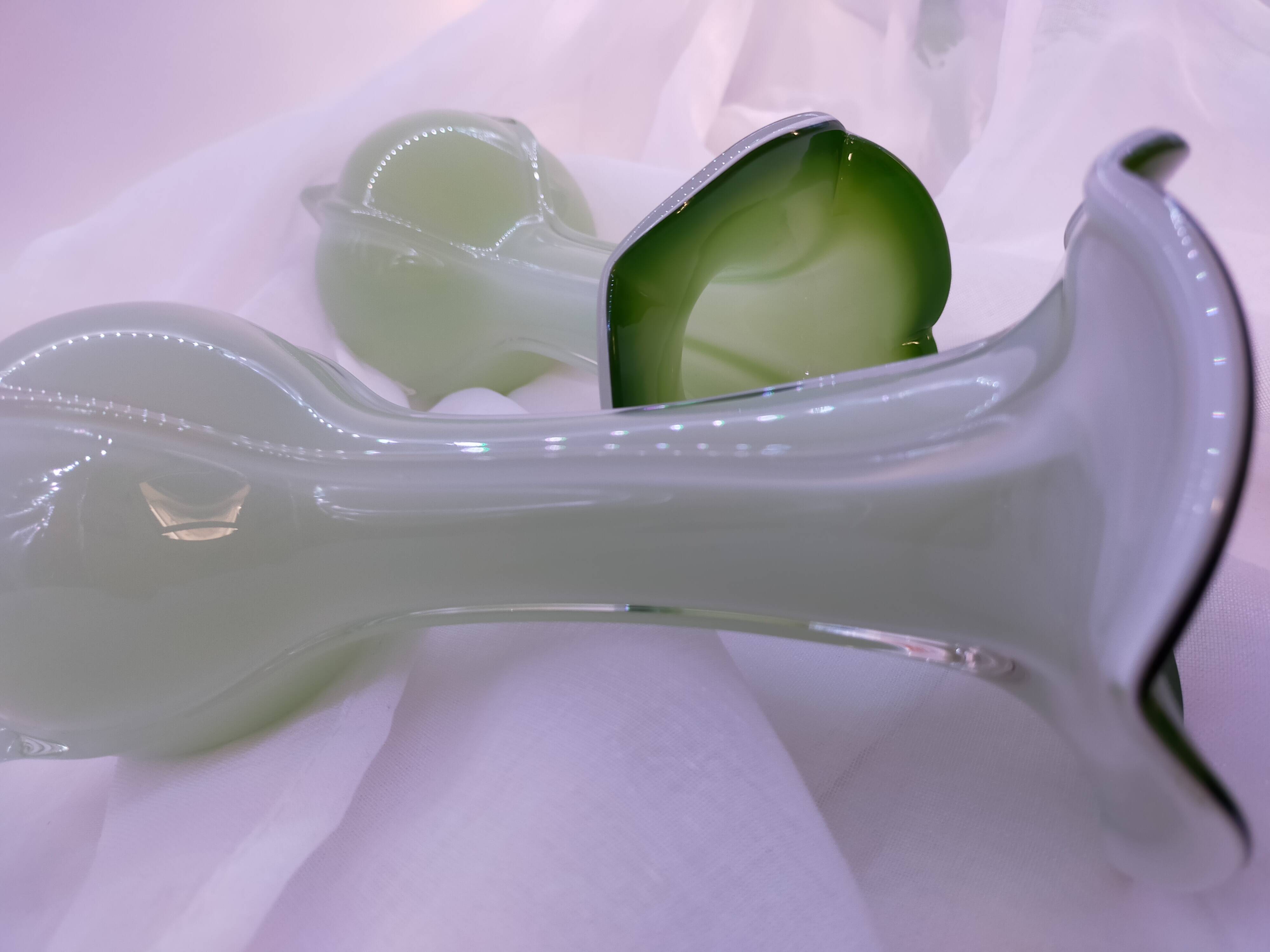 Pair of antique Murano style multi-layered blown glass vases, retro colored, Art Deco