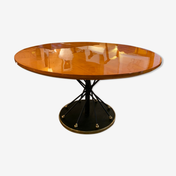 High and high table with mechanism by Martin and Guénier.Metal, sycamore and bronze. Circa 1950.