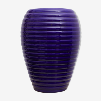 Vase céramique bleu forme anneaux superposés