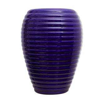 Vase céramique bleu forme anneaux superposés
