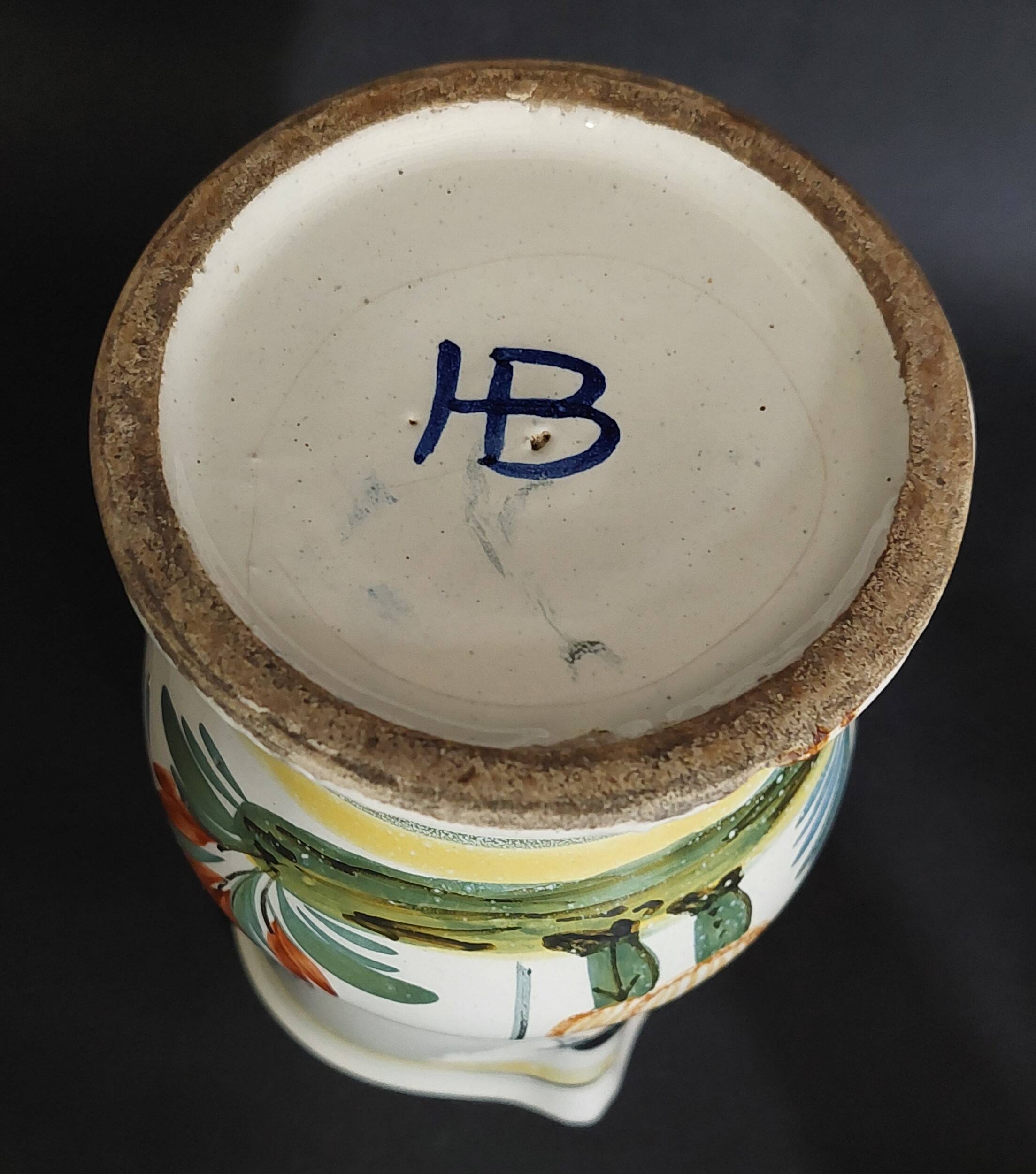 HB Quimper earthenware pitcher, late 19th century character