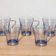 Set of 5 vintage blue-tinted glass cups with metal holders.