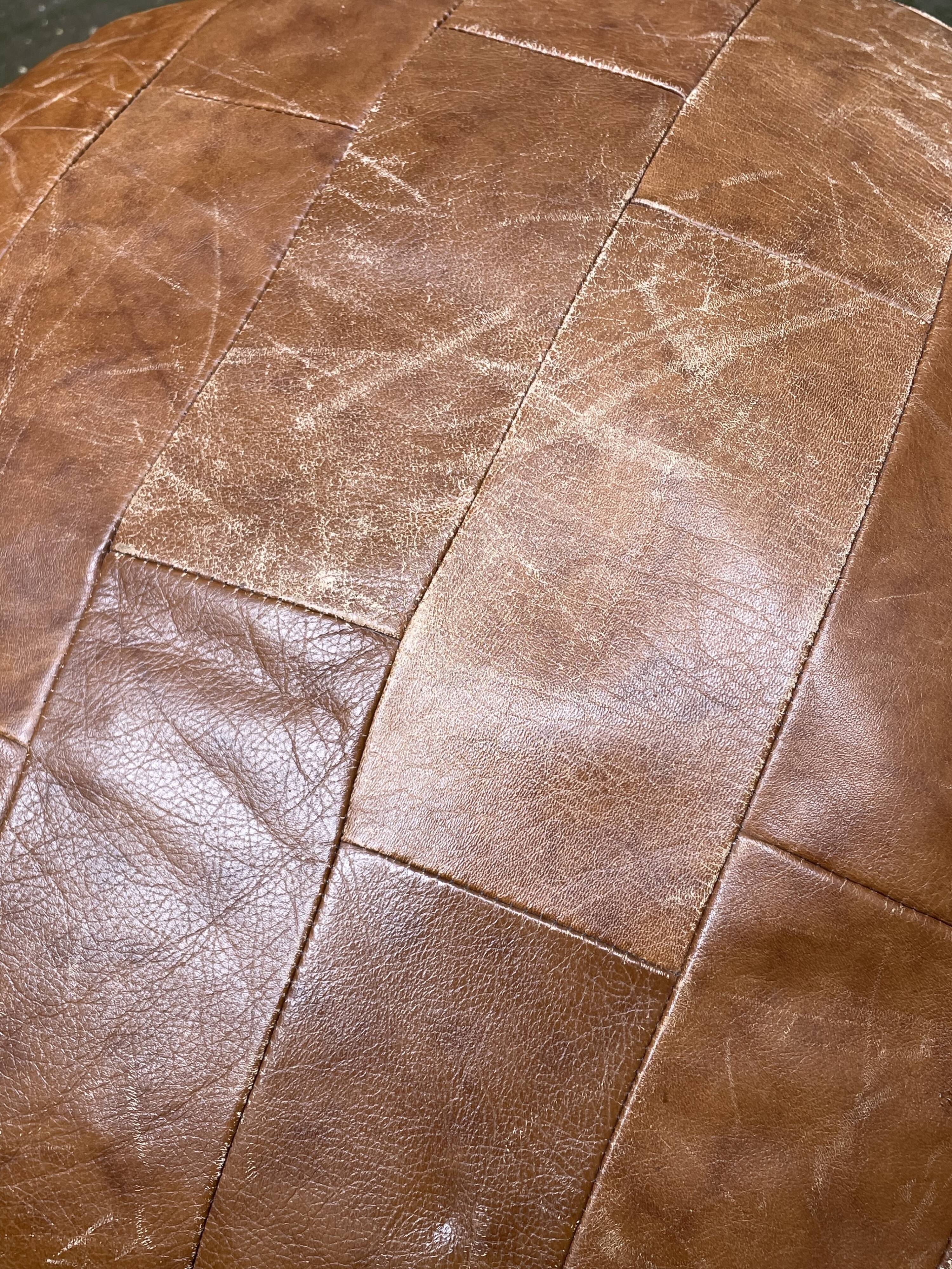 Brown suede patchwork leather pouf