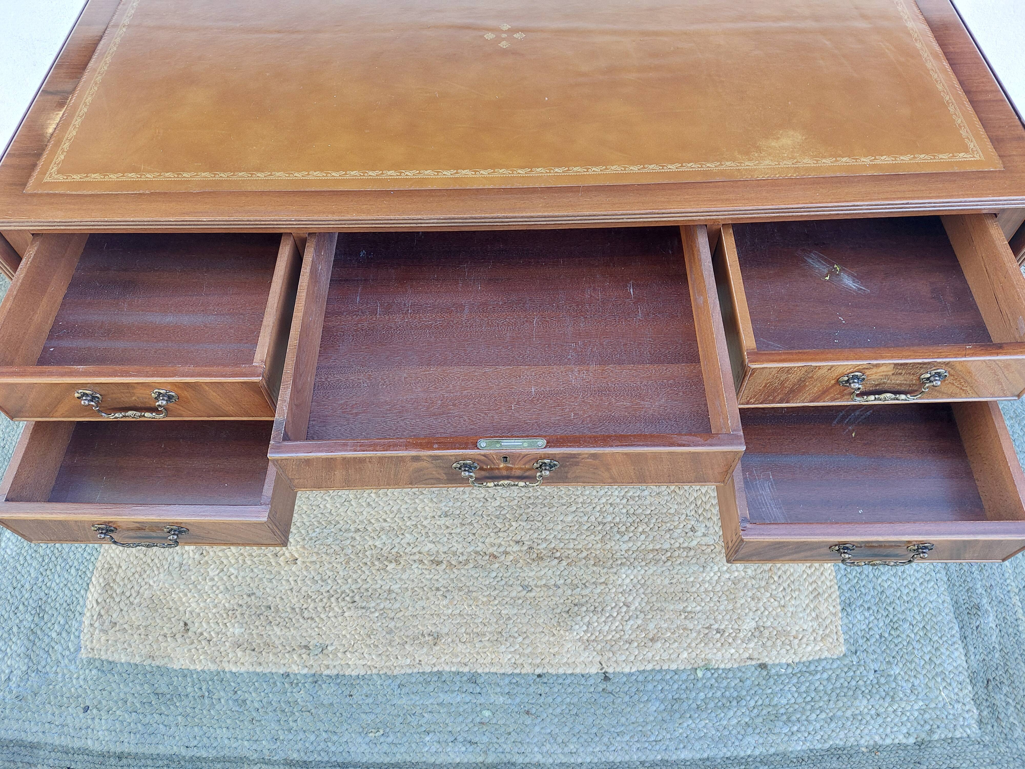 English desk and lyre chair, leather, extensions.