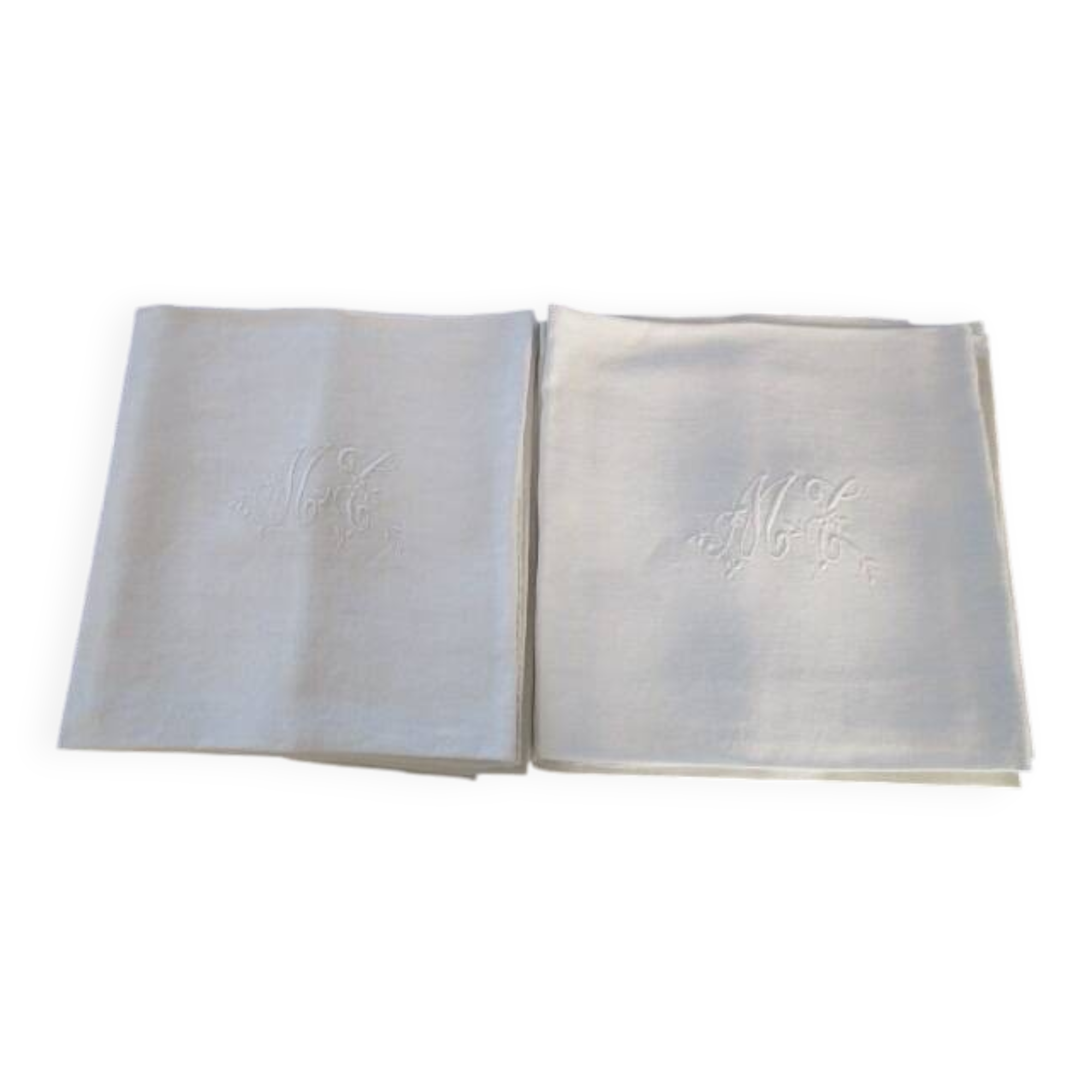 12 large antique table napkins, monogrammed