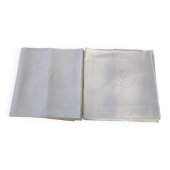 12 large antique table napkins, monogrammed