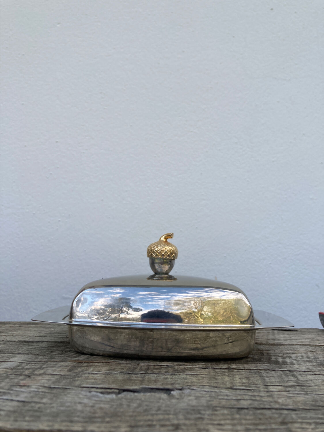 Silver metal glans butter dish