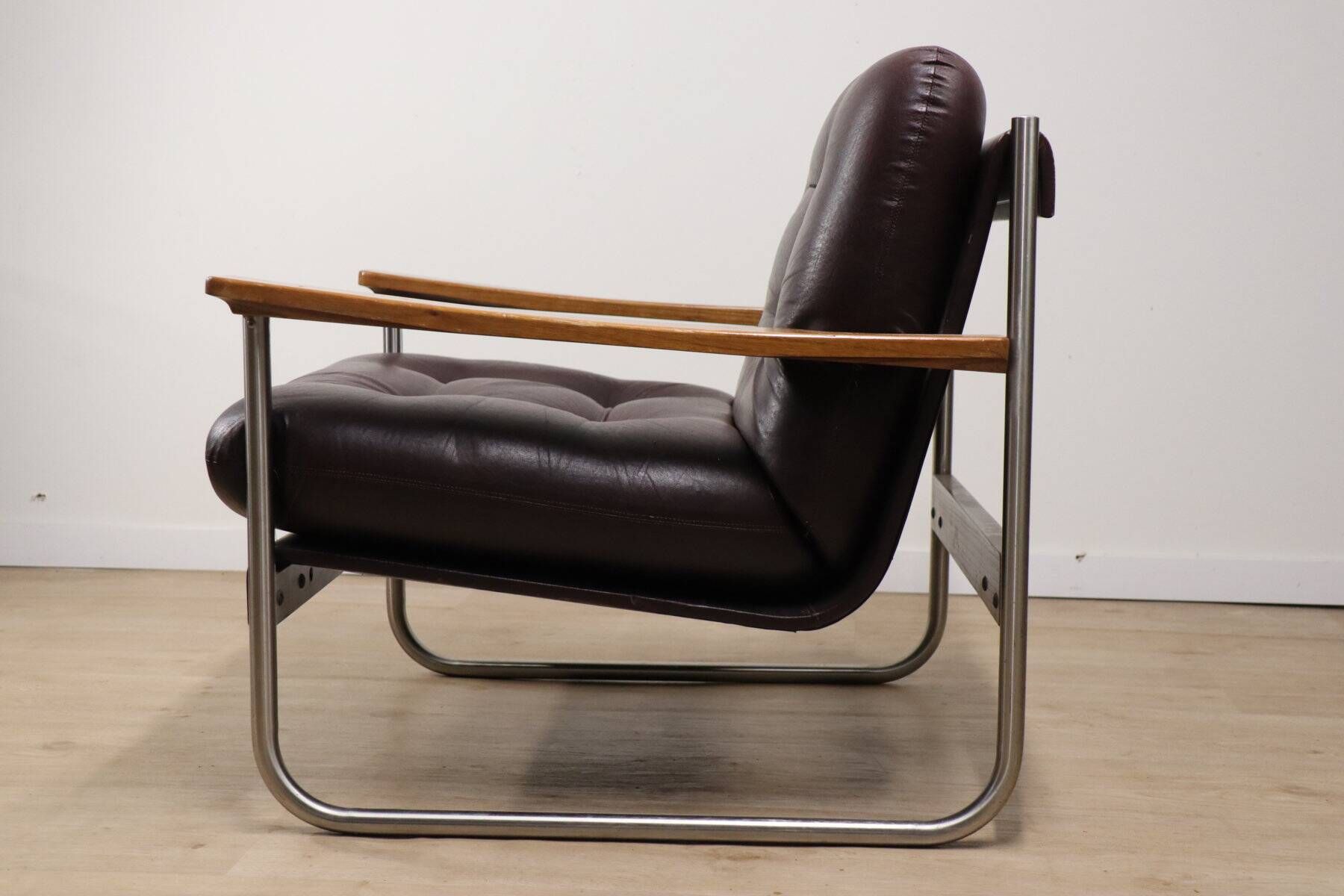 Vintage Bauhaus style armchair in leatherette and metal, 1970