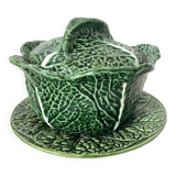 Soup tureen and green cabbage dish in barbotine