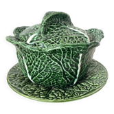 Soupière et plat chou vert en barbotine