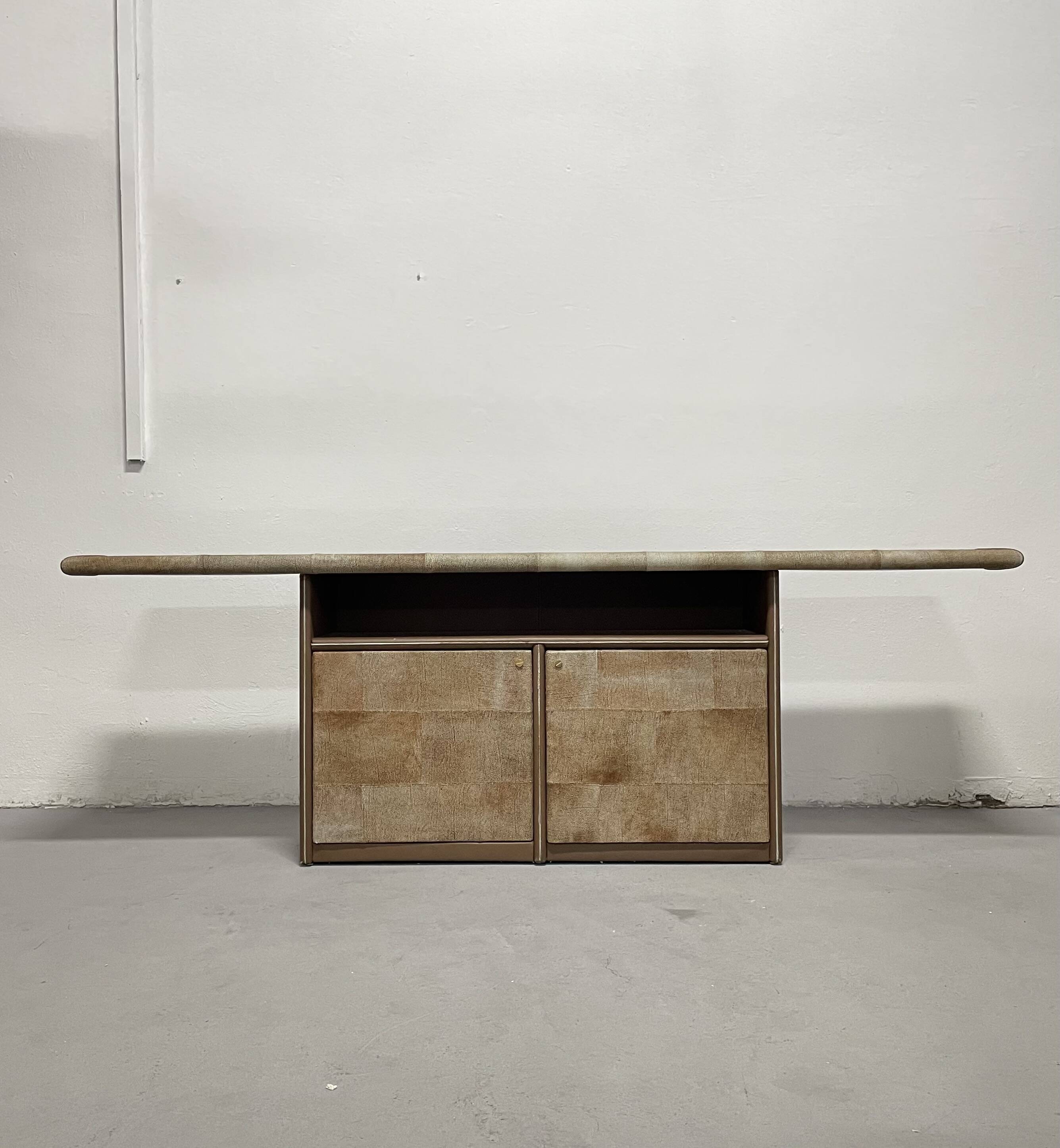 Console italienne vintage des années 1980, buffet en cuir