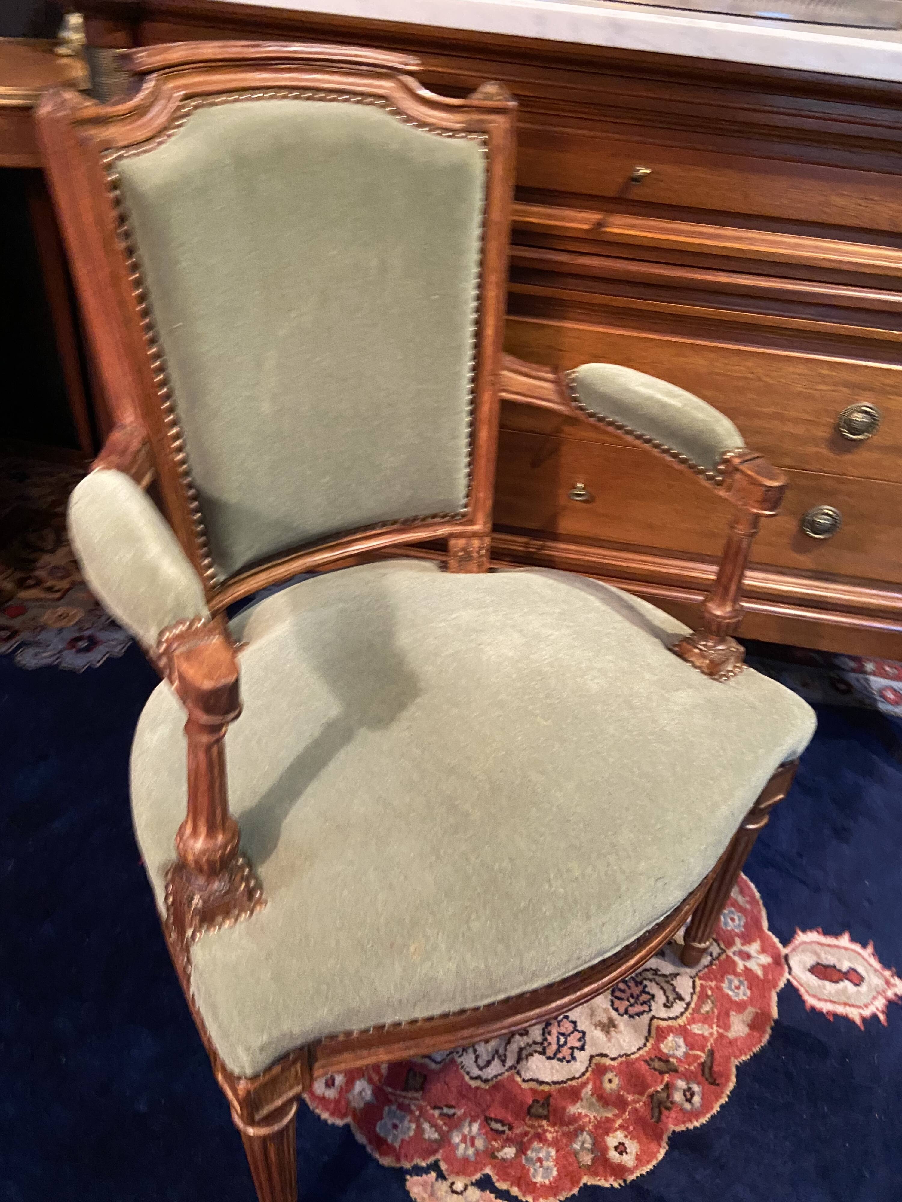 18th century Louis XVI green velvet cabriolet armchair