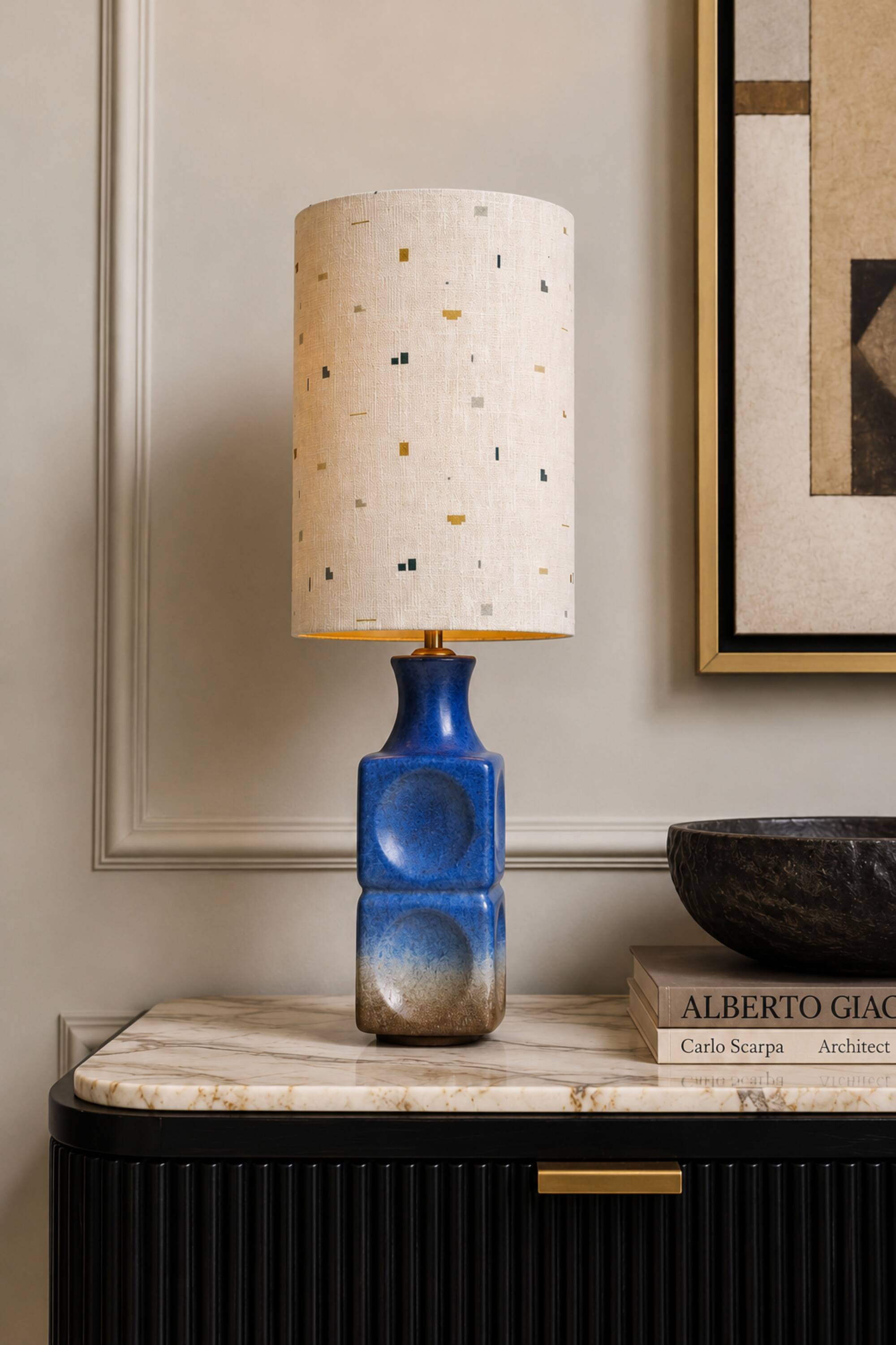 Italian ceramic table lamp with custom shade – 1970