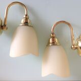Pair of brass and opaline opaline sconces in art deco style granite