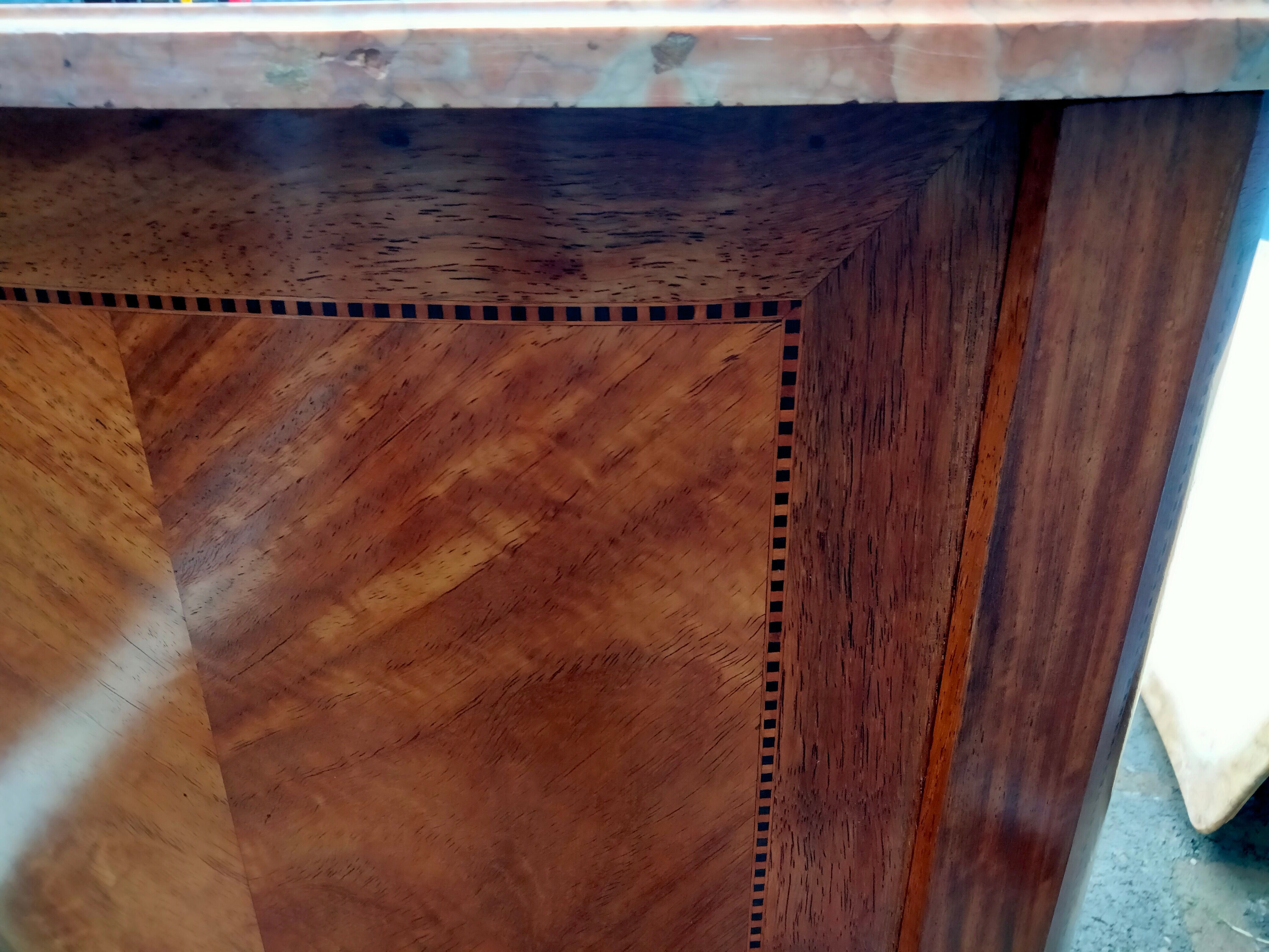 Chest of drawers old marquetry marble top style louis xvi